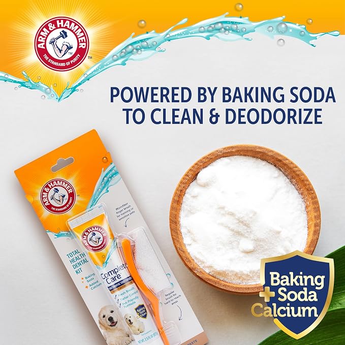 Arm & Hammer Complete Care Puppy Dental Kit, Peanut Butter, 2.5 Oz, 2-Pack | Enzymatic baking soda formula, fluoride-free, peanut butter flavor, toothbrush and microfiber brush included