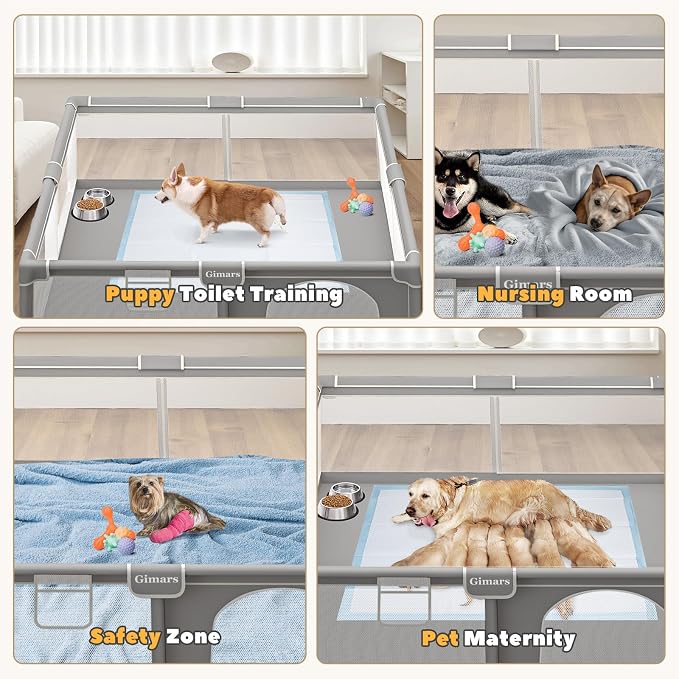 50x50x26 Inches Puppy Playpen with Gate, Dog Playpen for Puppies or Small Dogs, Sturdy Safety Dog Fence Pet Playpen with Thickened Fabric, High-Strength Nylon Wire Mesh for Indoor & Outdoor,Washable
