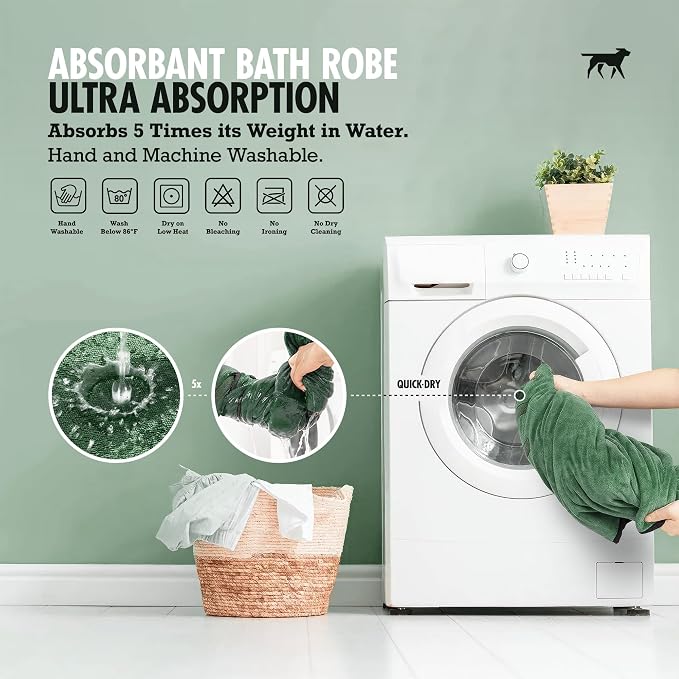 Tuff Pupper Fast Drying Dog Bath Robe | 800 GSM Plush Dog Towel Bathrobe/Dressing Gown | Super Absorbent Pet/Puppy Bathrobe | Adjustable Hood & Belly Strap | Super Soft | Fast Drying (XXXL, Green)