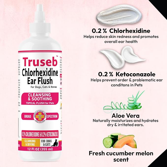 Truseb Advanced Topical Dog Ear Wash with Ketoconazole & Chlorhexidine, 12 oz