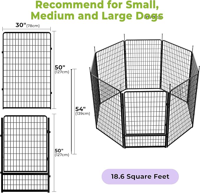 SunsGrove Dog Playpen Outdoor, 50 inch 8 Panels with Wider Door for Large Dogs, Free and Safe Play Dog Fence Indoor, Black