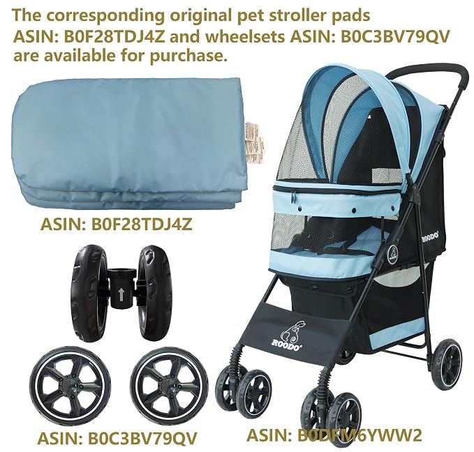 ROODO 4-Wheel Pet Stroller - Sky Blue, up to 30lbs, All-Terrain
