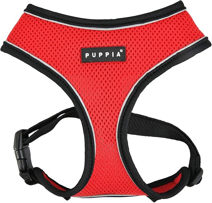 Puppia Soft Dog Harness Pro No Choke Over-The-Head Reflective Straps Triple Layered Breathable Mesh Adjustable Chest Belt and Quick-Release Buckle, RED, X-Large