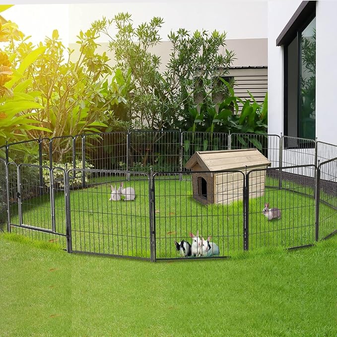 Dog Playpen,24/32/40 Inch Height in Heavy Duty,Folding Indoor Outdoor Dog Exercise Fence, Portable Pet Playpen with Door for Large Medium Dogs - Silver Gray (16 Panels, 24 inch)