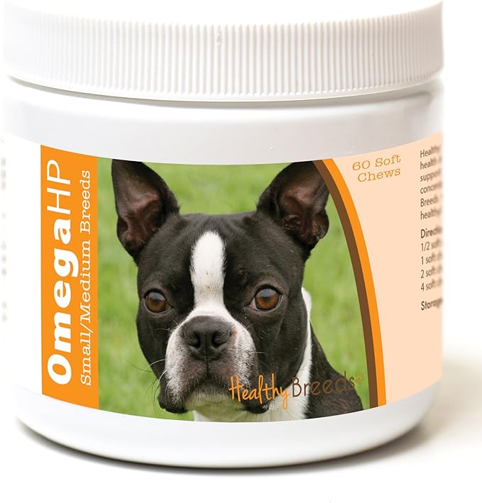 Healthy Breeds Boston Terrier Omega HP Fatty Acid Skin and Coat Support Soft Chews 60 Count