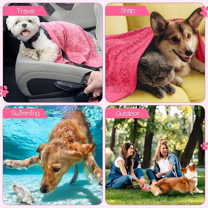 Irenare 12 Pcs Microfiber Dog Towels for Drying Dogs Cats, 20 x 40 Inch, Quick Drying Absorbent Pet Puppy Towels for Small Puppy Dog Cat Kitten Pet, Grooming Bathing Shower Travel Supplies(Pink)