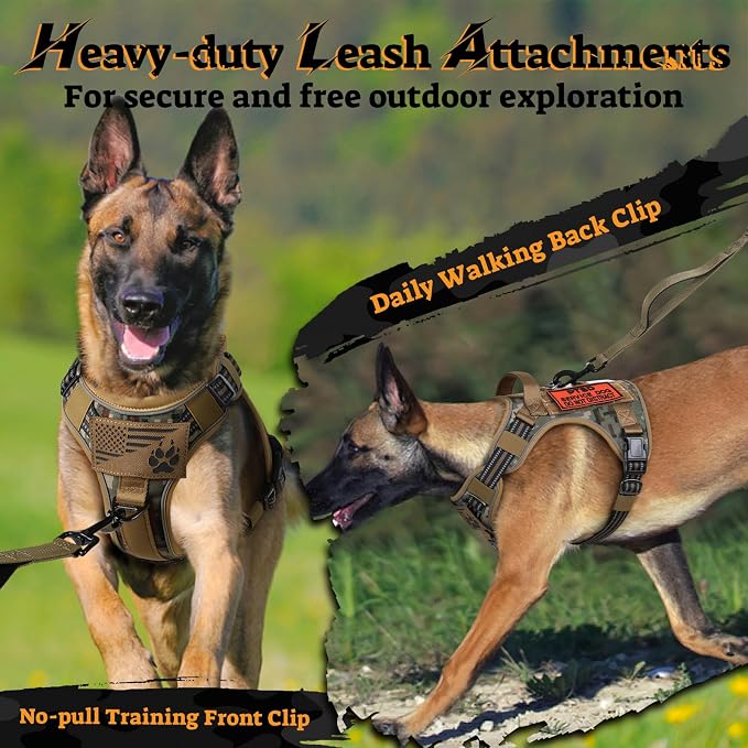 rabbitgoo Tactical Dog Harness for Large Dogs, No Pull Service Pet Vest | Military Molle System & Easy Control Handle, Adjustable and Reflective for Walking and Training, Desert Camo, X-Large