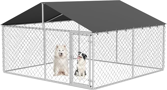 Petony 120"x 120" Outdoor Dog Enclosure Heavy Duty Dog Kennel House Mesh Dog Big Cage Pet Kennel Steel Fence with Secure Lock