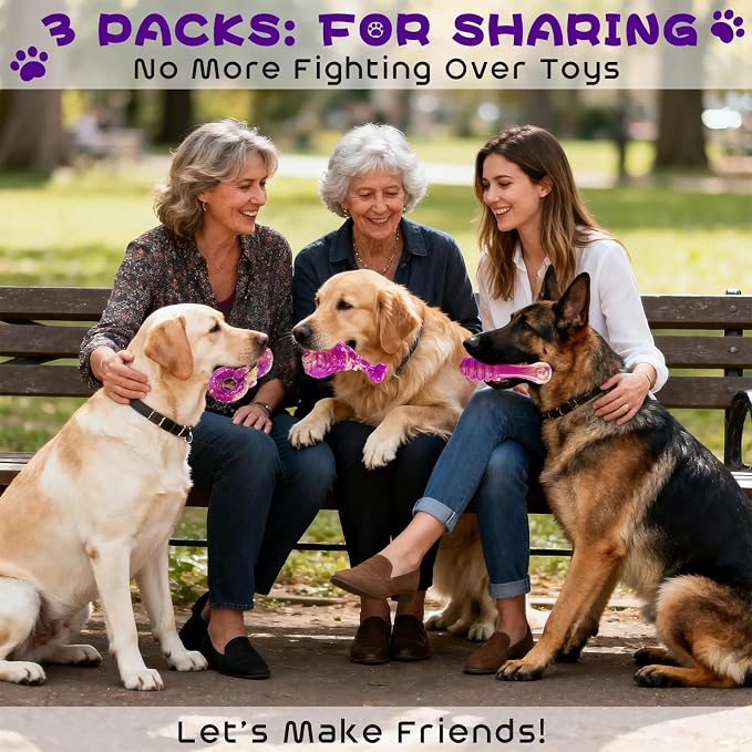 WinTour Dog Chew Toys for Aggressive Chewers 3 Pack, Indestructible Dog Toy to Keep Them Busy, Tough Dog Toys for Aggressive Chewers for Small, Medium and Large Breeds, Beef Flavor, Purple