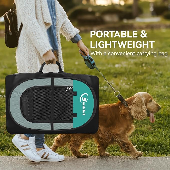 Siedihit Playpen for Middle Dog Cat, Dogs Tent Crate Cage Indoor/Outdoor, Portable Pop Up Dog Kennel with Carrying Bag for Rabbits, Removable Top (Green, Medium)