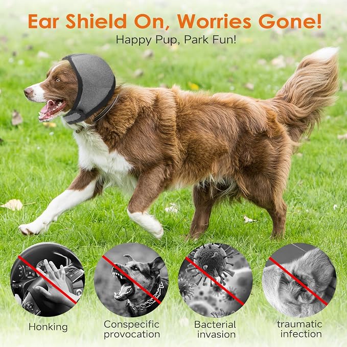 Upgraded Dog Ear Muffs for Noise Protection and Bath, Dog Ear Protection, Groming & Anxiety Relief, Elastic Waterproof Dog Ear Muffs with Multi-Layer Soundproof Sponge (Grey, Small)