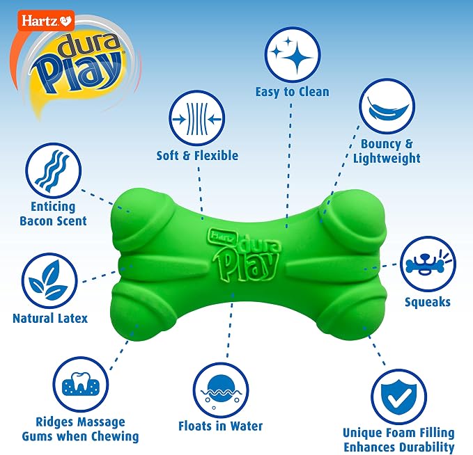 Hartz DuraPlay Bone Squeaky Latex Dog Toy, Large, 3 Pack