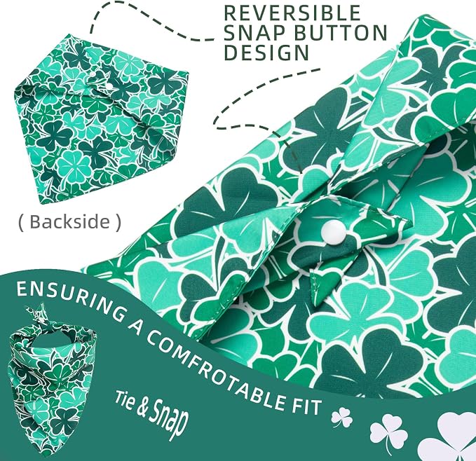 Dog Bandanas for St. Patricks Day 4 Leaves Clover, Large, Medium