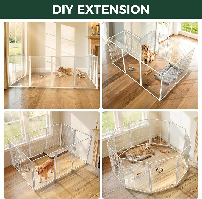 FXW AuraSpace Pro Acrylic & Wire Mesh Indoor Dog Playpen, 40" Height 10 Panels Medium and Large Dogs, White│Patented