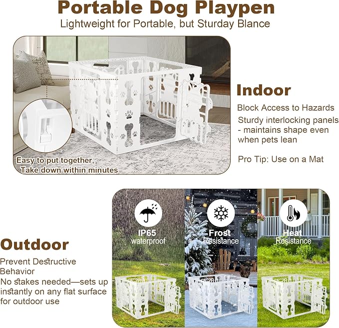 Dog Playpen for Dogs Indoor Small Dog Play Pen Indoors Outdoors Portable Dog Pen 4-Panel & 4-Door Pet Fence Unique Design