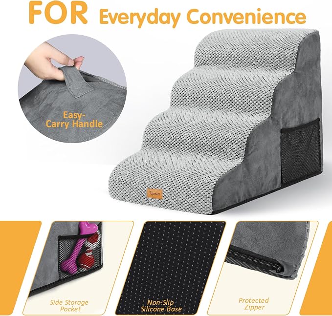Topmart High Density Foam Dog Stairs 4 Tiers,Extra Wide Deep Pet Steps,Non-Slip Pet Stairs,Dog Ramp for Bed,Best for Older Injured,Older Pets,Cats with Joint Pain