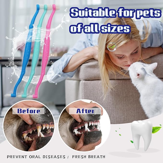 Dual Sided Cat Toothbrush Dog Toothbrush Finger Brush Micro Head, Suitable for Small to Large Dogs & Cats (White, Small)