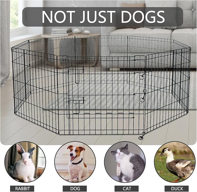 PETIME Foldable Metal Dog Exercise Pen/Pet Puppy Playpen Kennels Yard Fence Indoor/Outdoor 8 Panel 24" W x 30" H with Top Cover (with top Cover, 8 Panels 30" H)