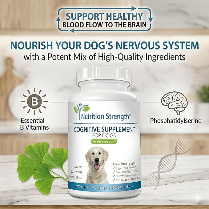 Cognitive Support for Dogs, Promotes Dog Brain Health, Mental Support Supplement for Cognitive Difficulties, 120 Chewable Tablets