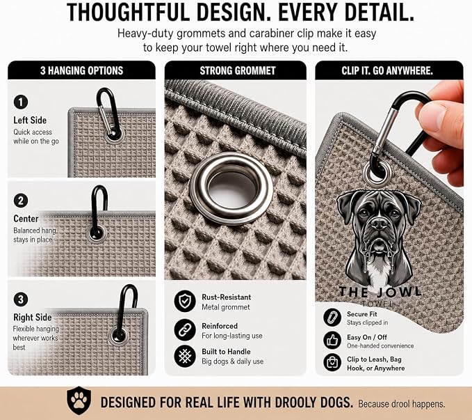Security Sensor Spacers Dog Drool Towel – Absorbent Microfiber Drool Catcher, Collar & Leash Attachment, Convenient Drool Bib Alternative for Boxer Dogs (3 Pack)