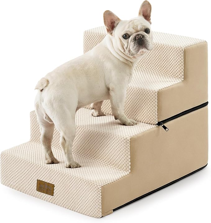 COZY KISS Dog Stairs for Small Dogs, 4 Tier Removable Wider Pet Stairs for Couch and Bed, 17.7" H Dog Steps for Old Cats, Puppy, Small Dogs, 17.7x23.6x17.7 inch, Beige