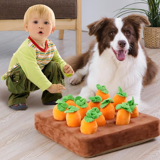 Snuffle Mat & Carrot Puzzle Toy for Dogs, Enrichment Toys with 12 Carrots | Sniff Mat & Interactive Toy, Hide Treats in 12 Carrots, Non-Slip Base, Foraging & Mental Stimulation, Durable & Easy Clean