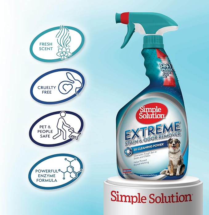 Simple Solution Extreme Pet Stain and Odor Eliminator, Enzyme Dog Urine Odor Neutralizer, Pet Carpet Stain Remover, Strong Pet Spray for Pee Cleaner Spot Treatment, Rug Deodorizer, 1 Gallon + 32 oz