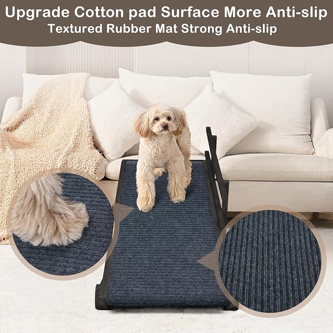 Adjustable Dog Ramp for Beds, Cars, Couches, Dog Steps Anti-Slip Surface, Dogs Ramps for Old Small Pet,High Traction with Platform, 7 Adjustable Heights 16" to 27" Up, Portable Stairs Design for Dogs