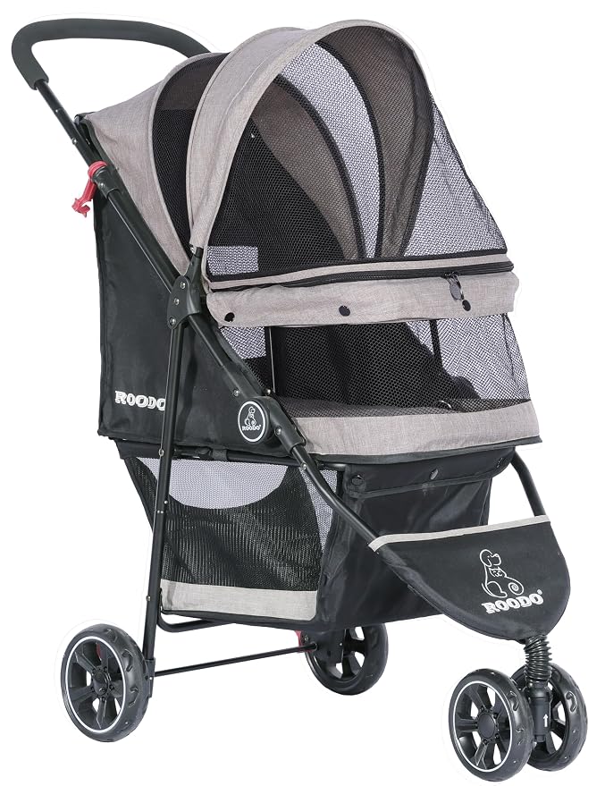 ROODO 3-Wheel Pet Stroller - Light Khaki, up to 30lbs