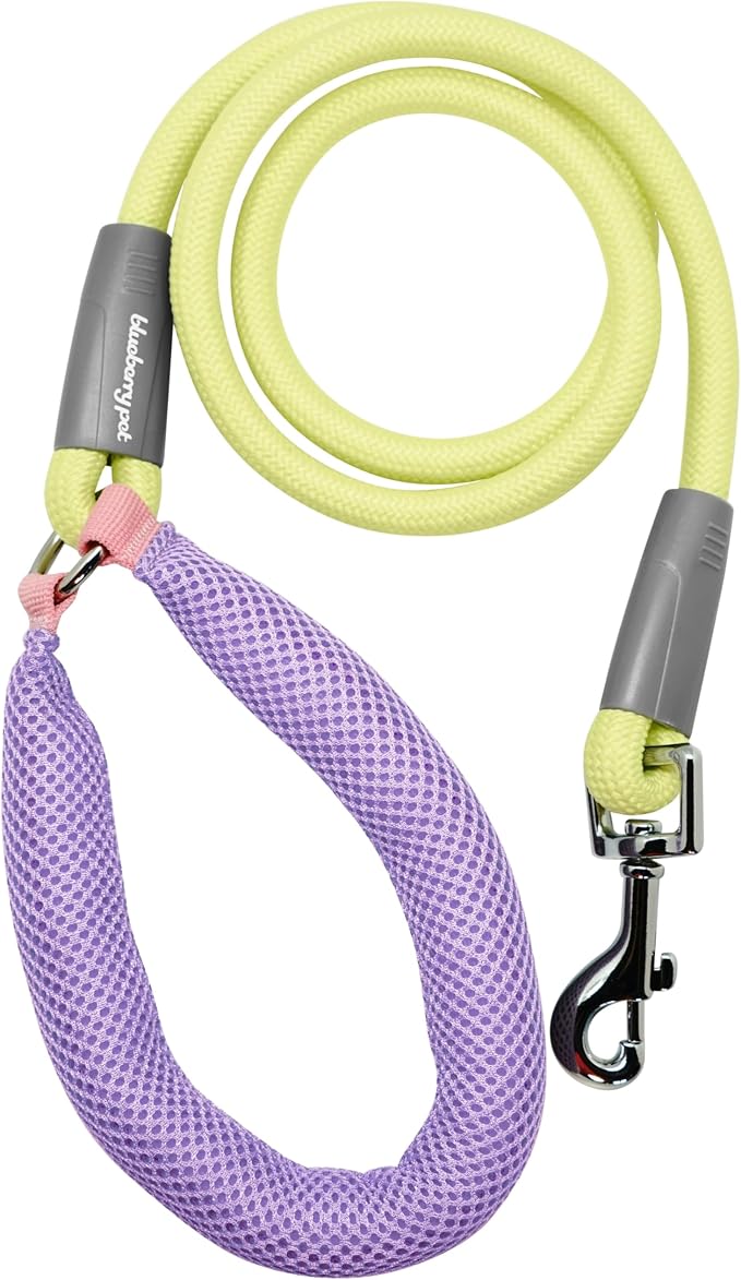 Blueberry Pet Dog Leash - Vibrant Mesh Puffer Handle, 4ft Rope Dog Leash in Yellow/Lilac Handle, Puppy Essentials, Dog Leashes for Large Dogs Heavy Duty, Gentle Leader for Dogs