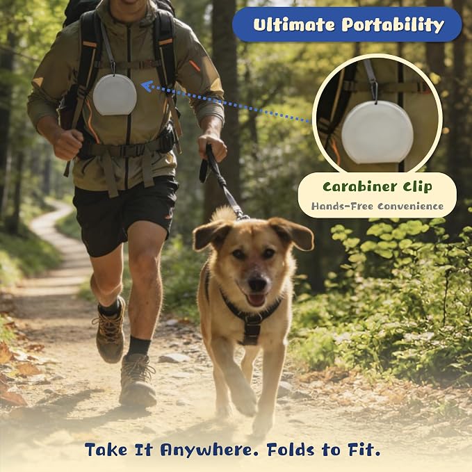 Premium Silicone Collapsible Dog Bowl with Carabiner Clip, 2-in-1