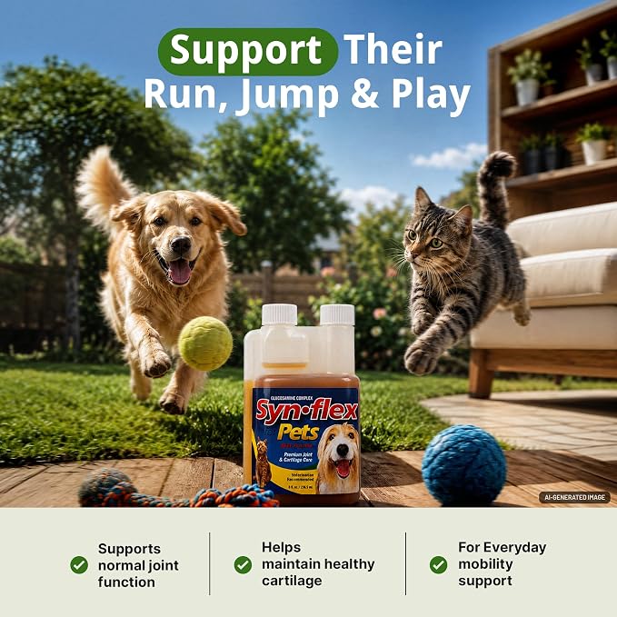 Synflex Concentrated 8oz Joint Supplement Bottle | Glucosamine Chondroitin Liquid for Dogs & Cats | Boswellin Yucca Manganese | Beef Flavor | Made in USA for Daily Pet Mobility Wellness Use Plan