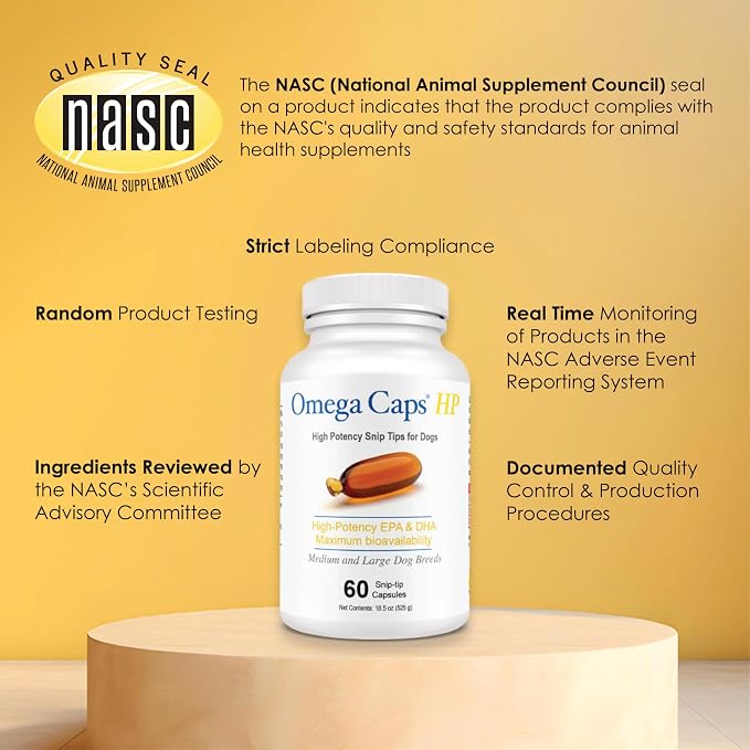 Omega Caps HP Snip Tips for Cats and Small Dogs High Potency EPA and DHA Maximum Bioavailability Fish Oil Supplement Vet Formulated Made in USA Skin Coat Joint and Heart Health 60 Capsules