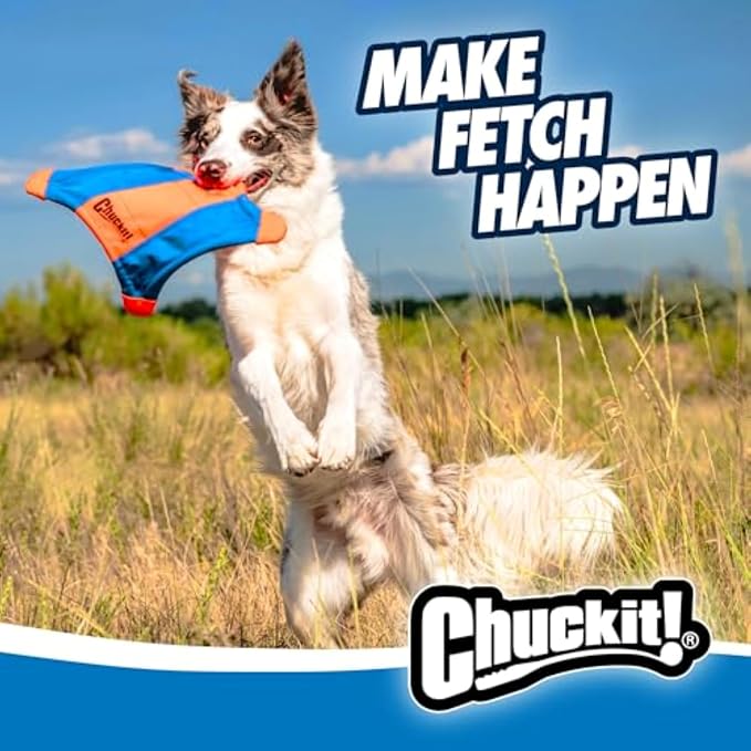 Chuckit! Flying Squirrel Fetch Dog Toy, Medium, 9.5in, Orange and Blue, Pack of 12