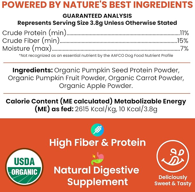 Organic Pumpkin Powder for Dogs, 4 oz w/ 5 cc Scoop for Digestive Support