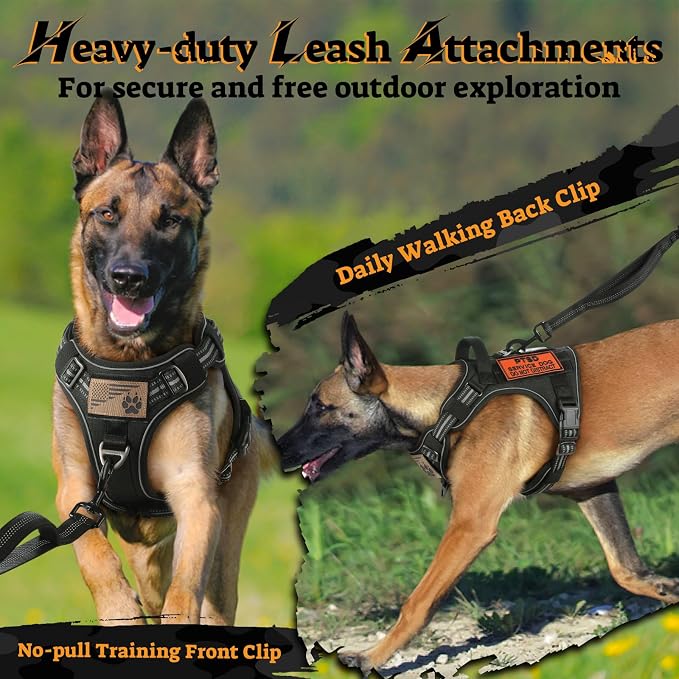 rabbitgoo Tactical Dog Harness for Large Dogs, No Pull Service Pet Vest | Military Molle System & Easy Control Handle, Adjustable and Reflective for Walking and Training, Black, X-Large
