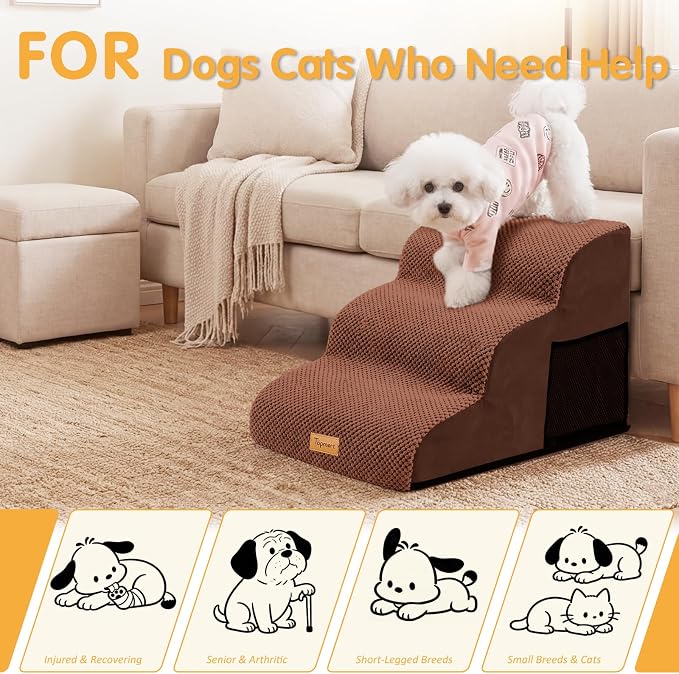 Topmart 3 Tiers Foam Dog Ramps/Steps,Non-Slip Pet Steps,Extra Wide Deep Dog Stairs,High Density Foam Pet Stairs/Ladder,Best for Older Dogs,Cats,Small Pets