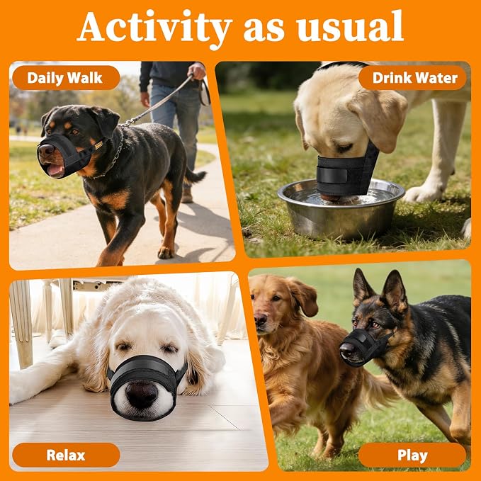 Adjustable Dog Muzzle, Fabric Medium Large Dog Muzzle Anti Biting | Soft & Sturdy, Prevents Fierce Barking Chewing, Grooming Walking Vet Visits Nail Care Use, Allows to Pant & Drink | Black, L