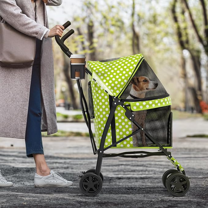 MoNiBloom Pet Stroller - Lawn Green Polka Dots