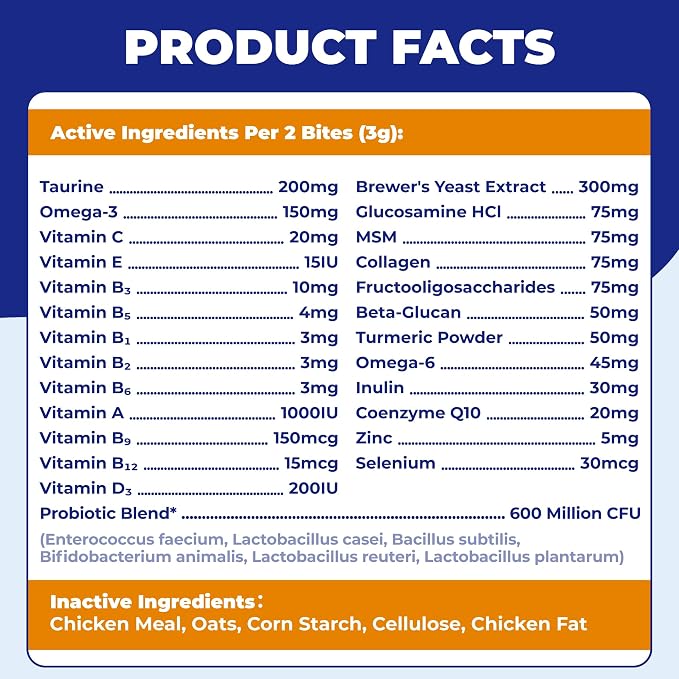Wellix 26-in-1 Dog Multivitamin, Dog Vitamins and Supplements with Taurine | with CoQ10, Glucosamine, Probiotics & Omega-3 for Heart, Joint, Gut, Immune, Skin, Coat Health | Chicken Flavor