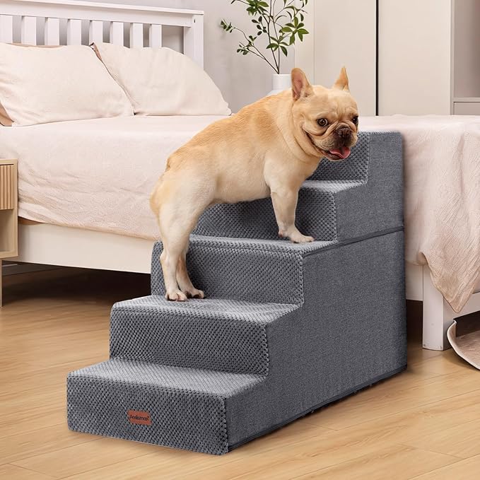 Aodisman Pet Stairs for High Bed, 5-Step Dog Stairs for Small Dogs, Indoor Non-Slip Dog Steps for Old Cats, Puppy, Small Medium Dogs,22.6" H,Gery