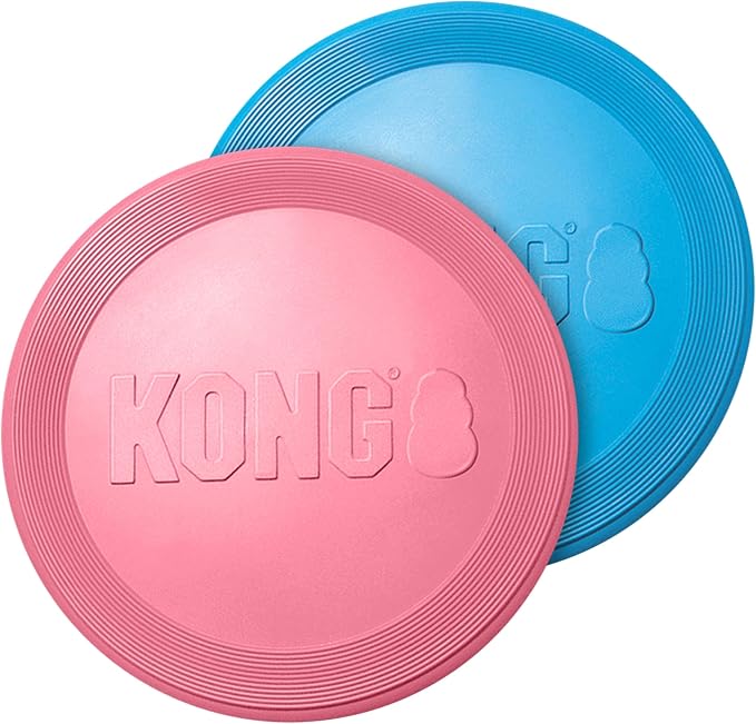 KONG Puppy Flyer, Soft Rubber Flying Disc, for Small Puppies, Random Color | Soft Gentle Rubber Flying Disc Made for Growing Puppies, Great for Easy Fetch & Active Outdoor Playtime