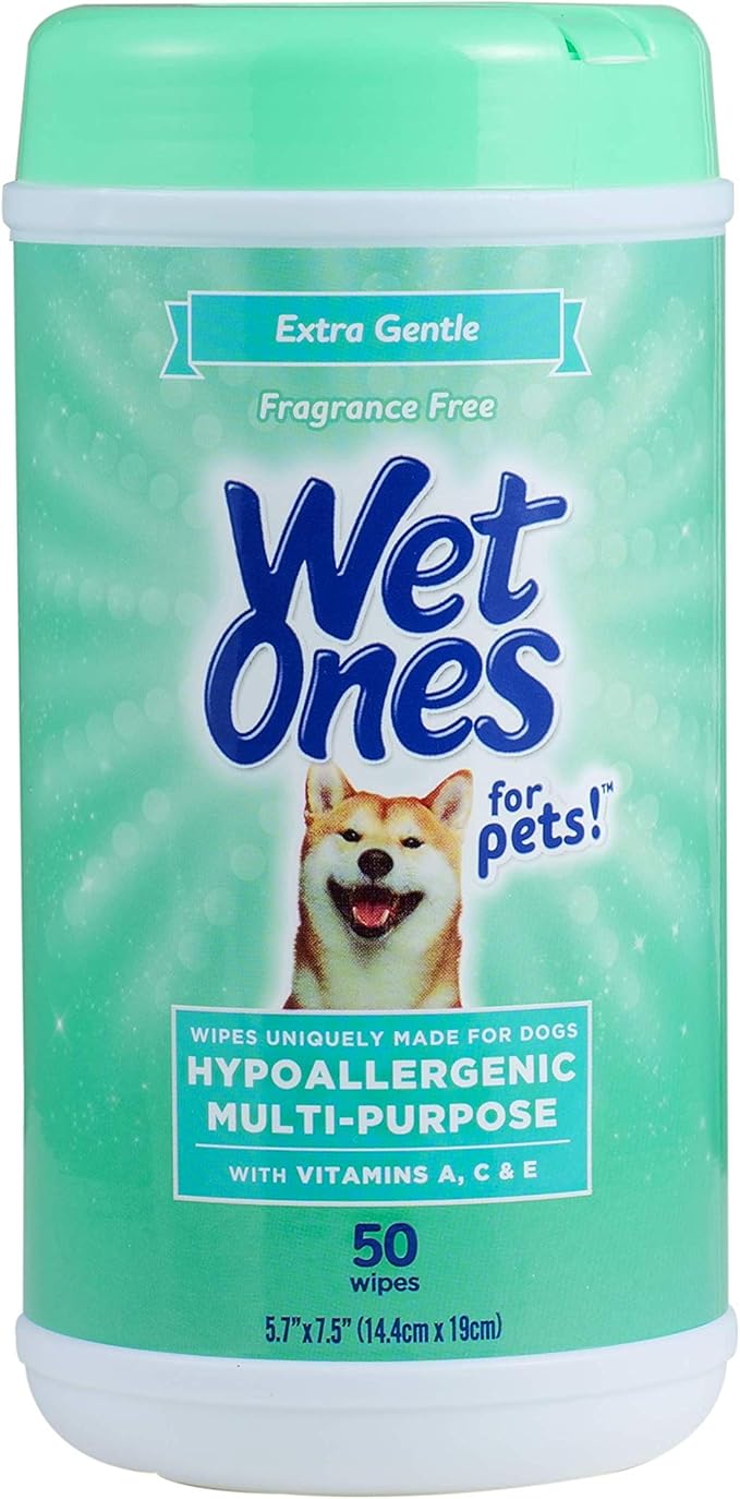 Wet Ones for Pets Hypoallergenic Multipurpose Grooming Wipes, Canister, 50 Count