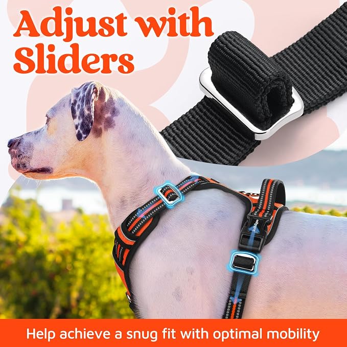 rabbitgoo Dog Harness for Large, No Pull 3 Buckles Easy On & Off | Soft Padded, Walking with Control Handle, Adjustable and Reflective, Orange, X-Large
