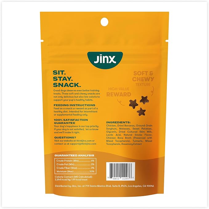 Jinx Chicken & Banana Training Treats for Dogs and Puppies, Low-Calorie, All Natural, Slow-Smoked Real Chicken, No Fillers 4oz, 6 Pack