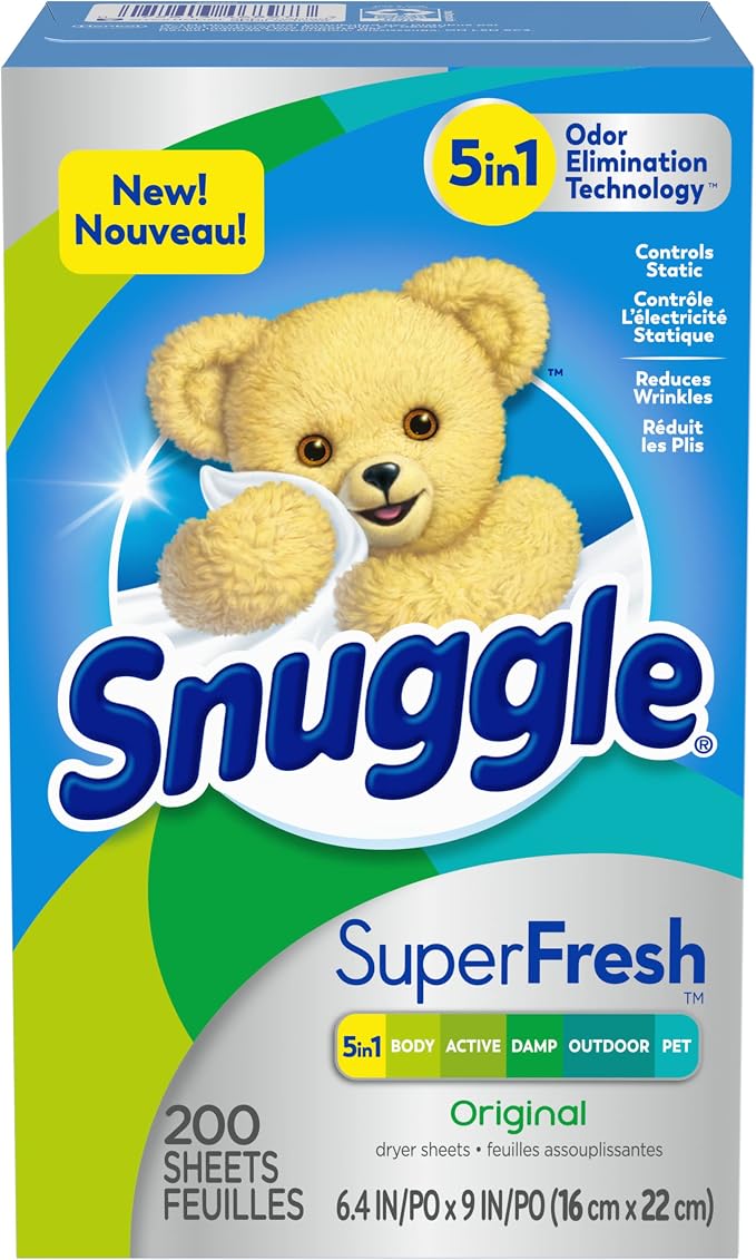 Snuggle Plus SuperFresh Fabric Softener Dryer Sheets with Static Control and Odor Eliminating Technology, Original, 200 Count (Pack of 2)