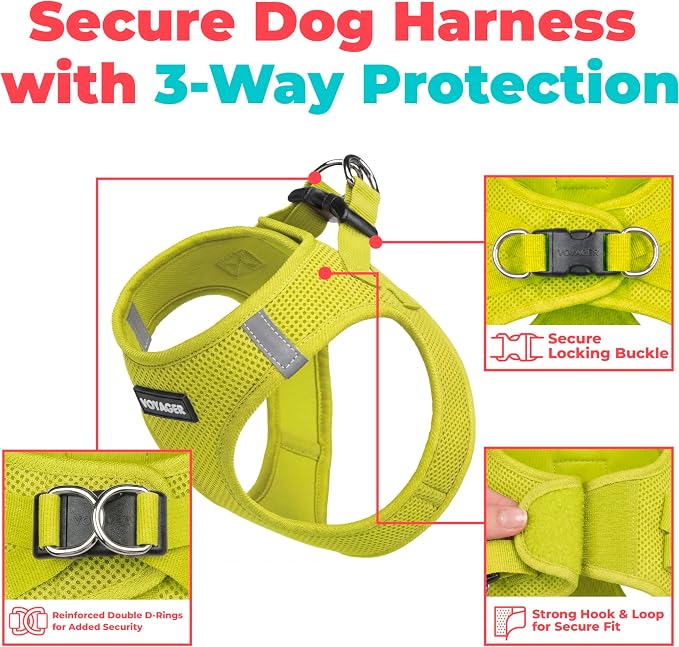 Best Pet Supplies Voyager Step-in Air Harness - All Weather Mesh, Reflective, No Pull Harness for Dogs, Cats - Secure with Hook & Loop Fastener, Buckle, Double D-Rings - Lime Green, XS