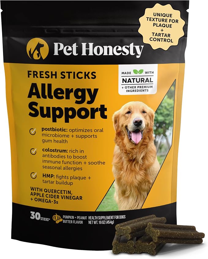 Pet Honesty Vet Backed Dog Dental Sticks for Allergy & Itch Relief, 30 Ct