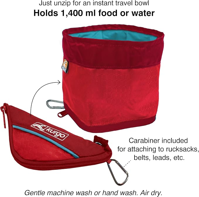 Kurgo Zippy Bowl for Dogs, Collapsible Travel Bowl, 48oz, Barn Red