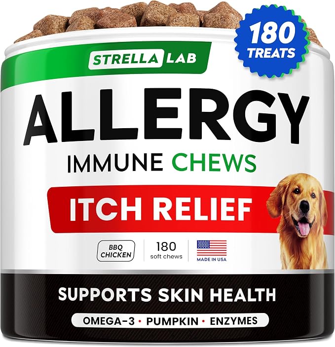 Dog Allergy & Itching Relief - Anti Itch, Skin&Coat Support Chews w/Omega 3